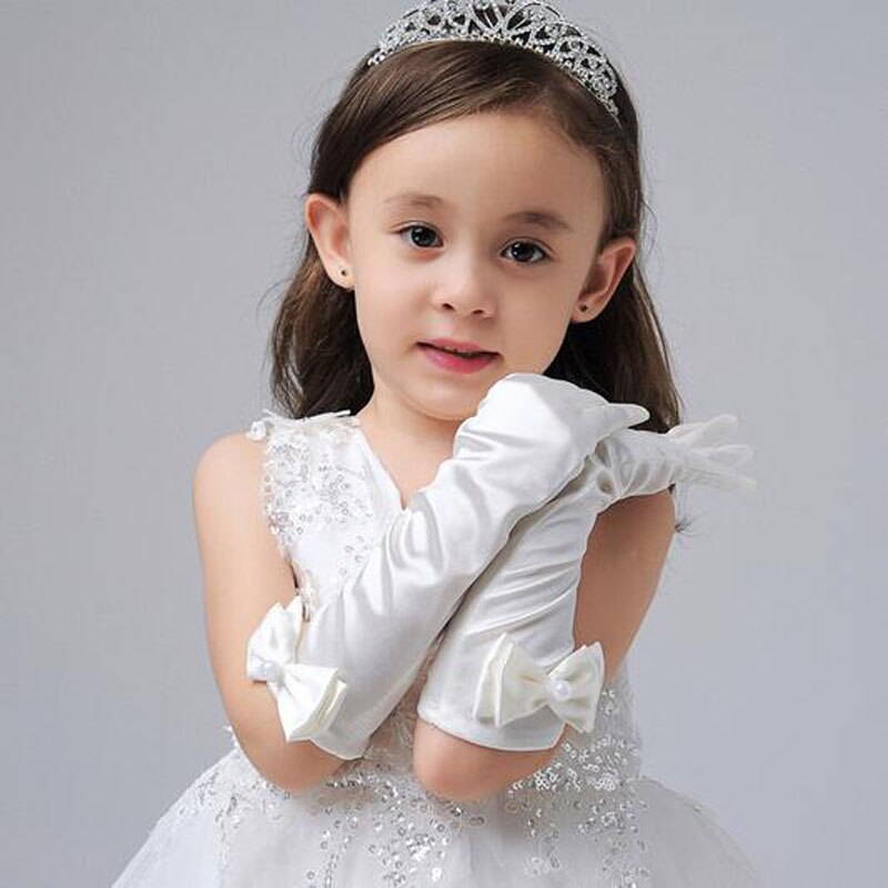 1 Pair New Long Girl Gloves Bowknot Princess Solid Gloves for Childrens Day Cute Prom Dance Birthday Party Accessories Mittens